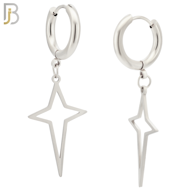 ES45 - 316L Stainless Steel Dangling Spike Cross Hollow Design Huggies Clip On image 1