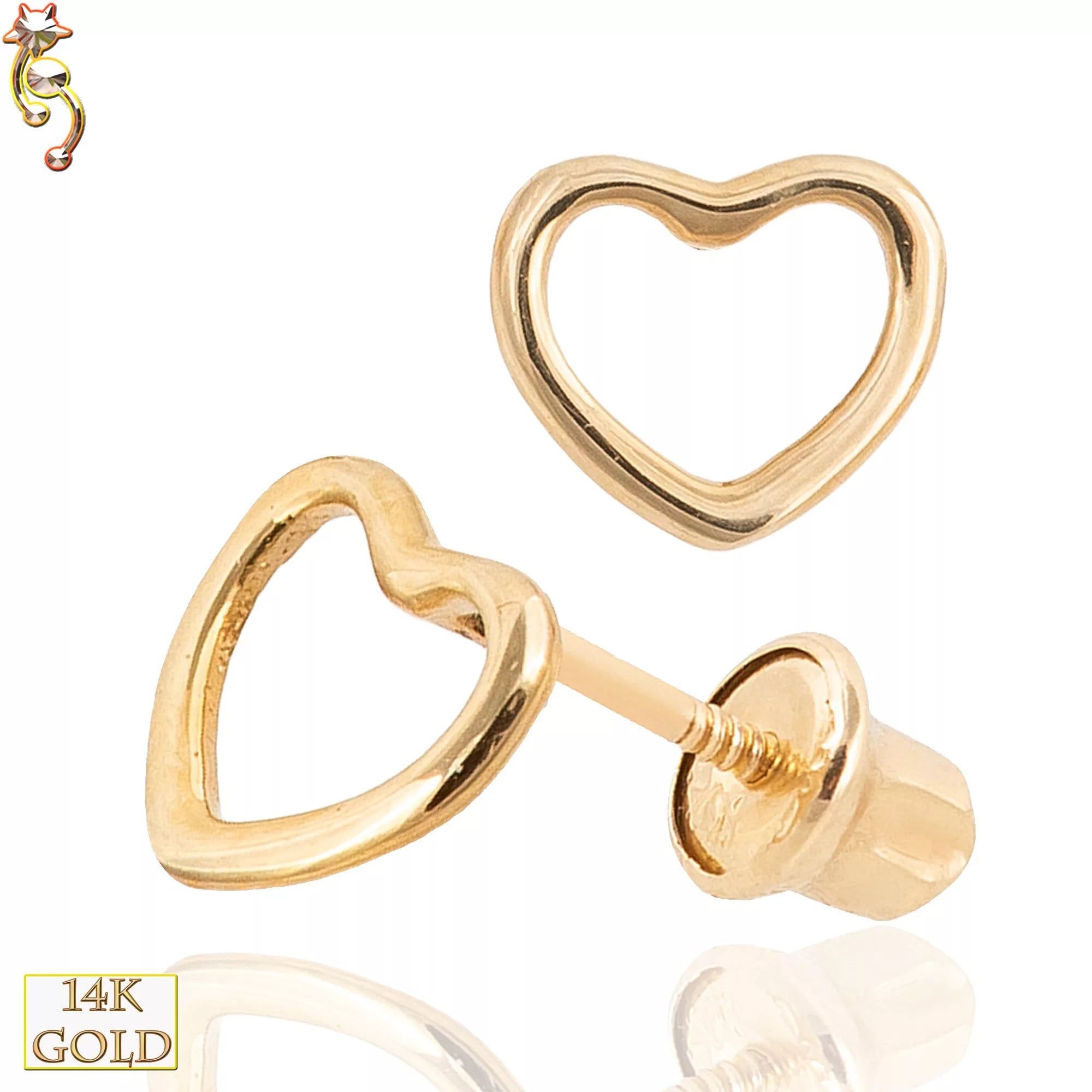 14-ES25 - 14k Solid Gold Screw Back Earrings 5x6mm Hollow Heart image 0