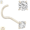 14-NR03D - 14k Solid  Gold Prong Setting  Round Si1 Diamond Nose Screw, Cork Screw image