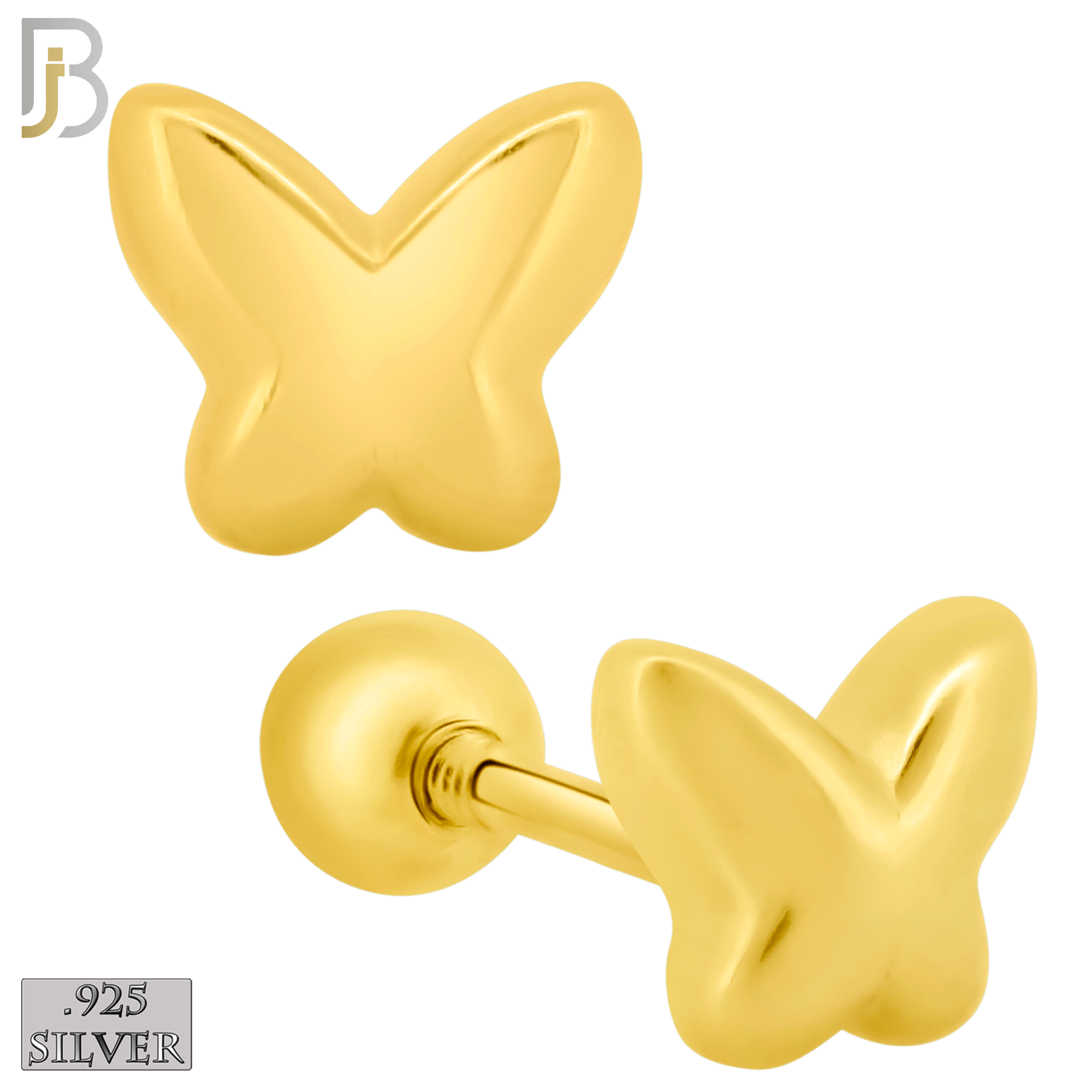925-ES432 - Screw Ball Back - .925 Sterling Silver Plain Butterfly Earrings Stud image 1