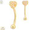 14-EC11 - 14k Yellow Gold CZ Studded Heart Eyebrow Barbell Externally Threaded Screw - Yellow Gold image