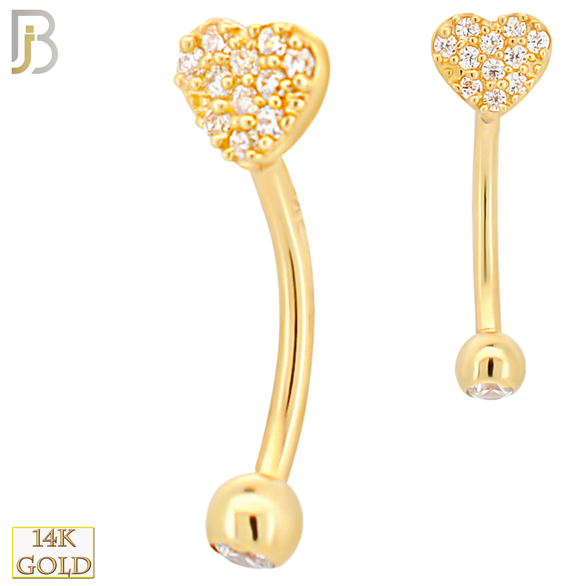14-EC11 - 14k Yellow Gold CZ Studded Heart Eyebrow Barbell Externally Threaded Screw - Yellow Gold image