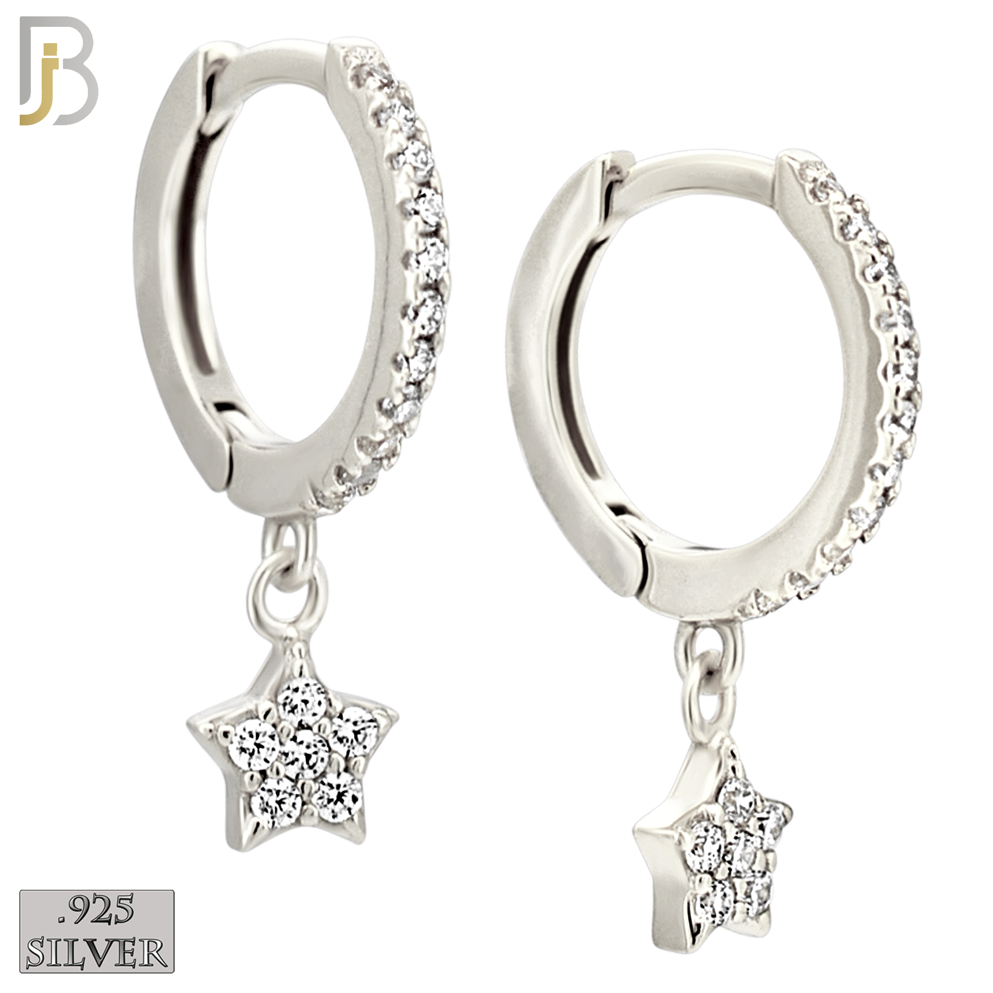 925-ES441 - 925 Sterling Silver Dangling Star Huggies Earring with Multi Zircon image 1