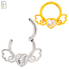 CT124 - 316 Surgical Steel Heart Shaped CZ in Bezel Set with Wings Hinged Hoop  (Pack of 6) image 0