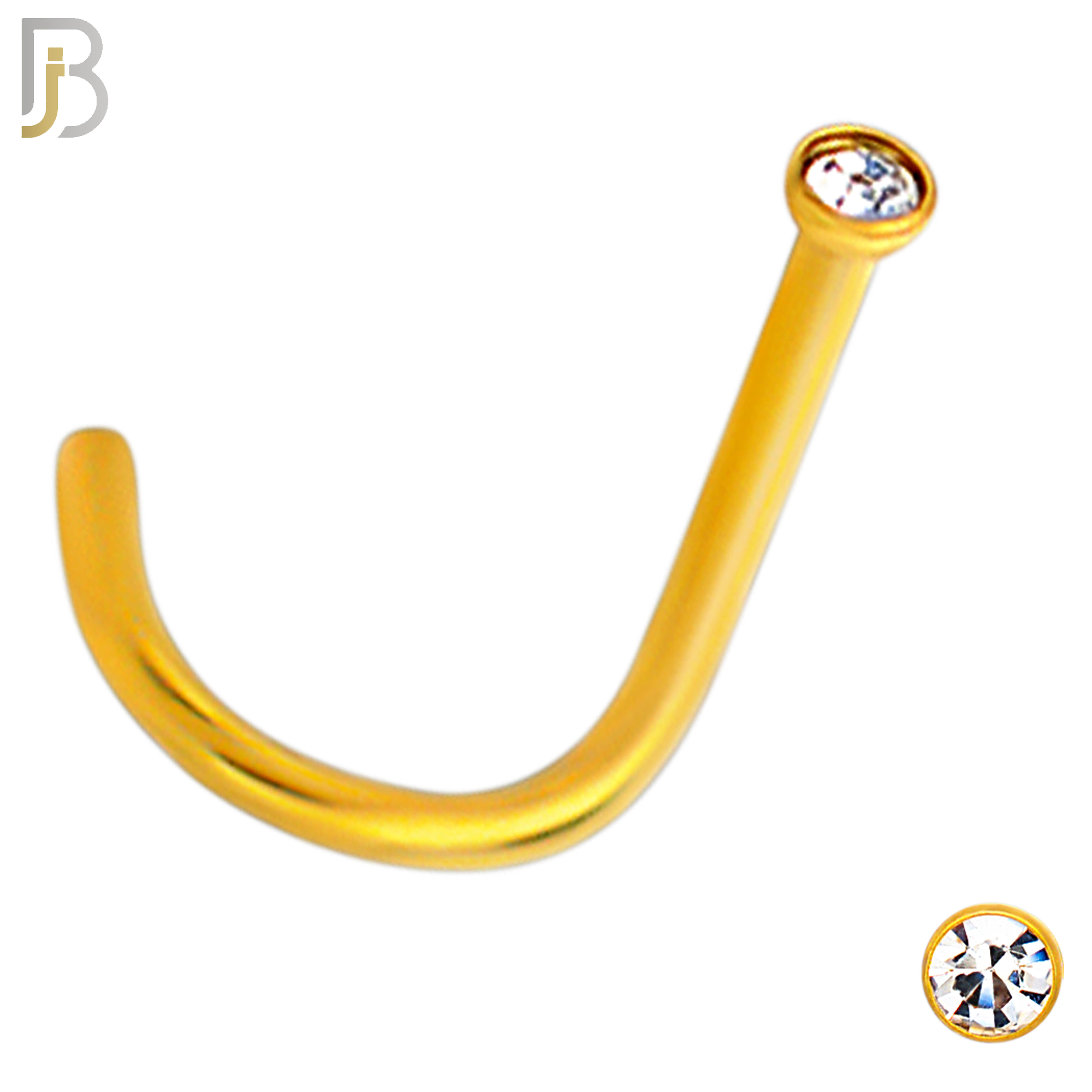 NR36CG - 316L Surgical Steel Gold Plated Nose Screw Bezel Setting Round Clear Zircon (PACK OF 6) image 1
