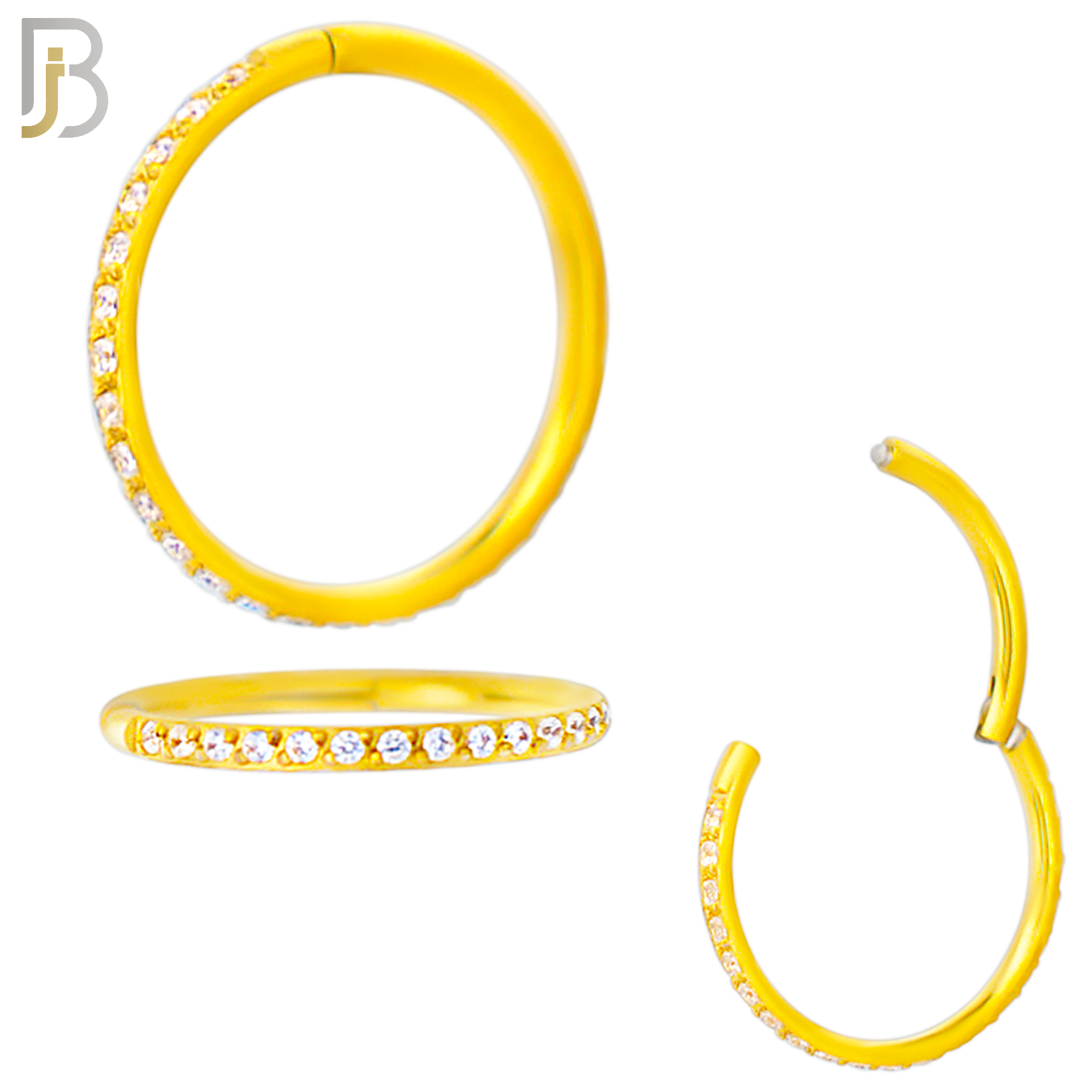 CT94G - 316 Stainless Steel Gold Plated Hinged Hoop with Multi CZ Gems Nose Rings (PACK OF 6) image 2