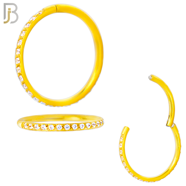 CT94G - 316 Stainless Steel Gold Plated Hinged Hoop with Multi CZ Gems Nose Rings (PACK OF 6) image 2