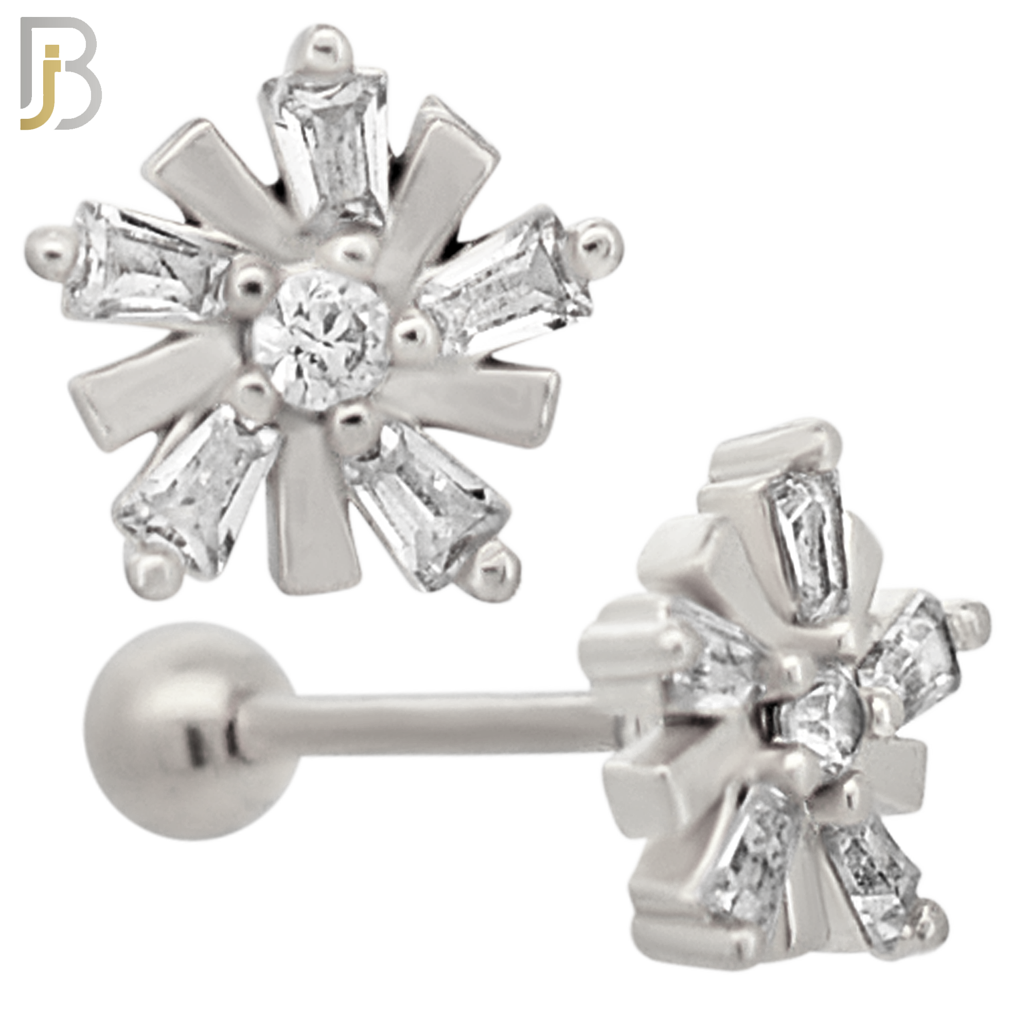 TB98 -  316L Stainless Steel Snowflake Tragus/Cartilage Barbell (PACK OF 6) image 1