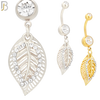 N023  - 316L Stainless Steel Dangling Leaf with Zircon Design Belly Ring with 5mm Screw Ball image 0