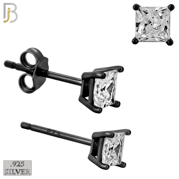 925-ES72-KC - .925 Sterling Silver Black Plated Earring Stud Casting Square Princess Cut Prong Setting Clear Zircon image 3