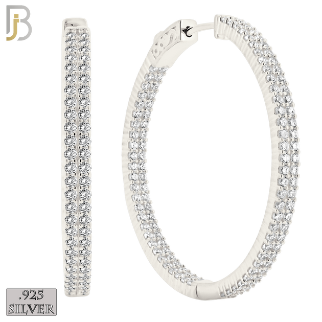 925-ES250 - .925 Sterling Silver Latch Back Hoop Earrings With Two Rows of Zircon image 4