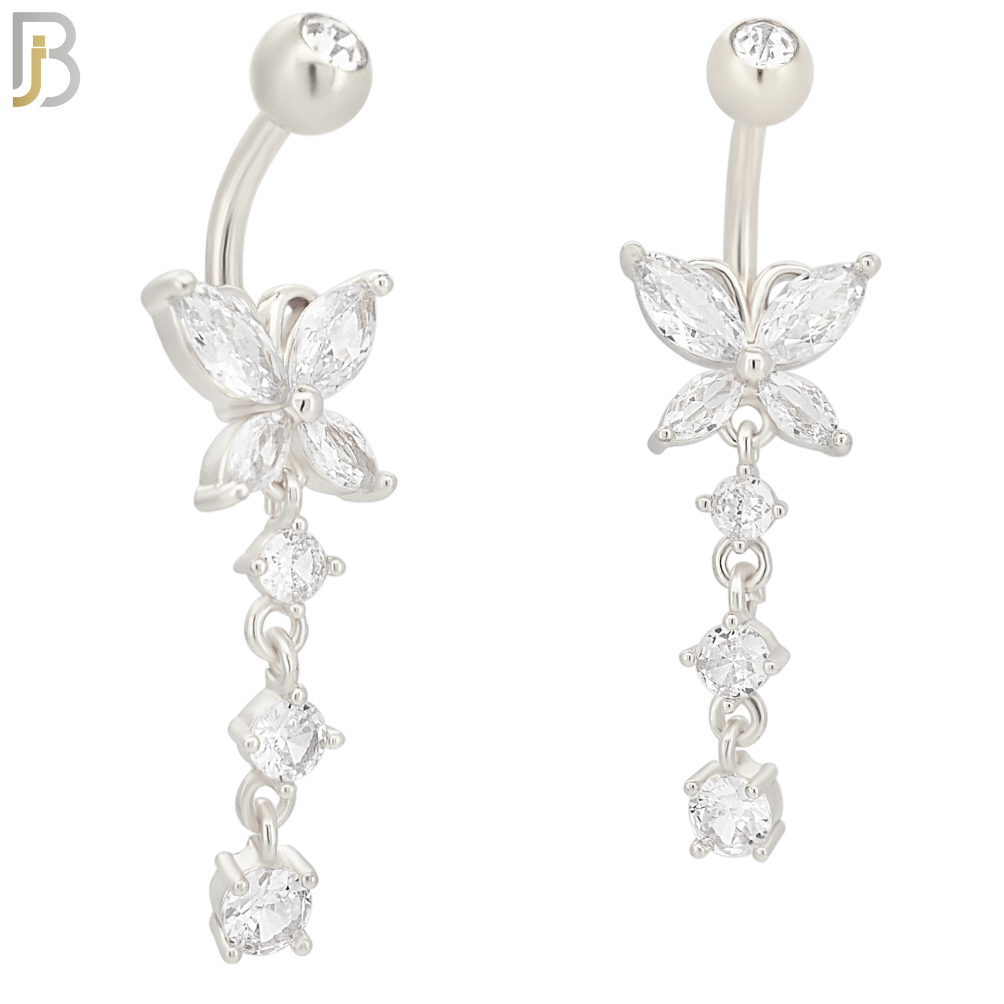 N054 - 316L Stainless Steel Dangling Butterfly with 3 Round Prong Design Belly Ring with 5mm Screw Ball Top image 1