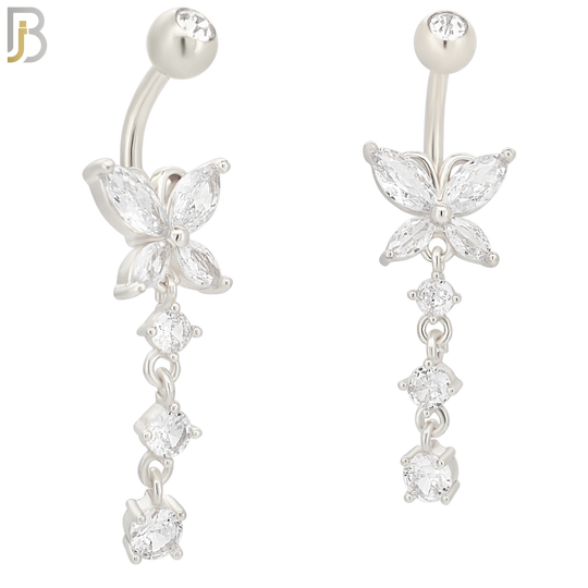 N054 - 316L Stainless Steel Dangling Butterfly with 3 Round Prong Design Belly Ring with 5mm Screw Ball Top image 1