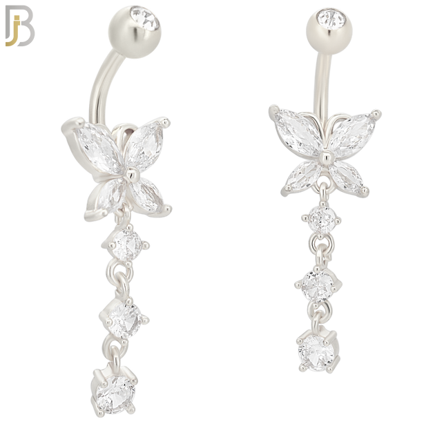 N054 - 316L Stainless Steel Dangling Butterfly with 3 Round Prong Design Belly Ring with 5mm Screw Ball Top image 1