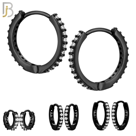 ES02K - 316L Stainless Steel Black Plated Prong Setting Zircon with 2mm Front Thickness Huggies image 0