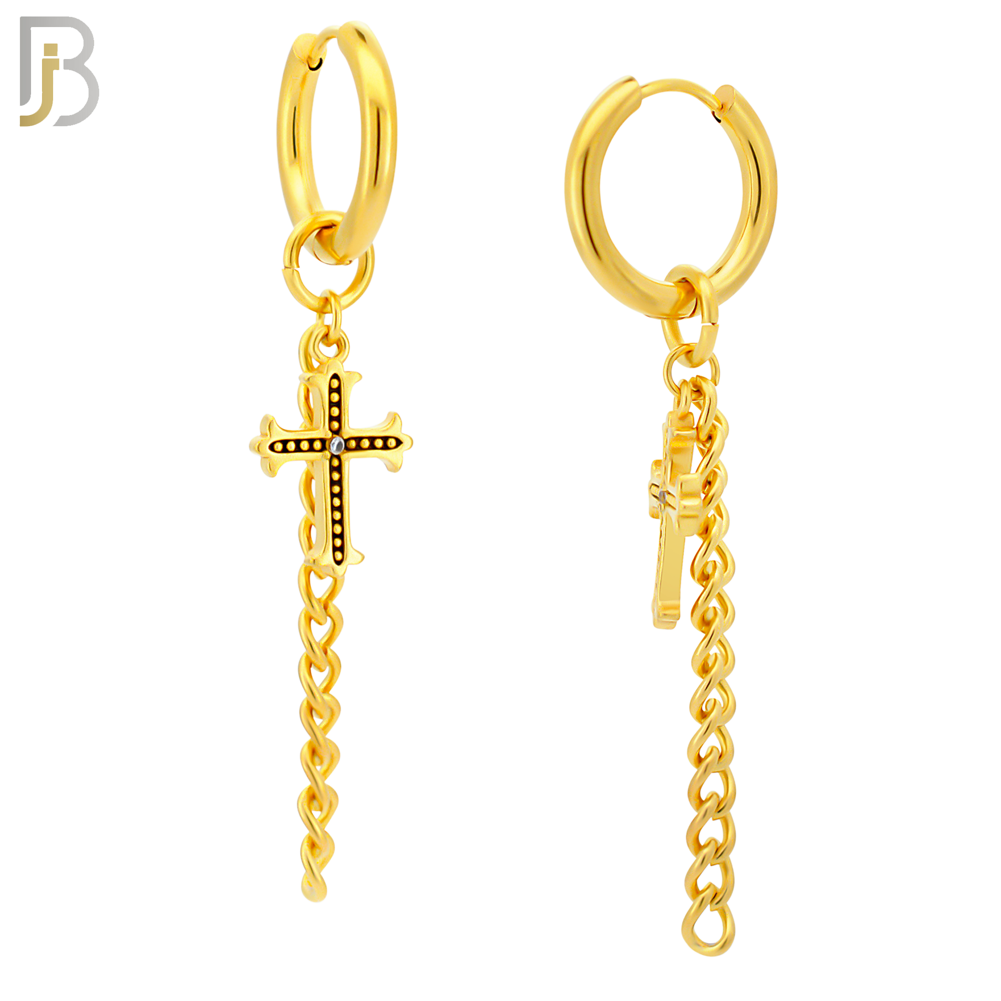 ES286 - 316L Stainless Steel Cross & Long Chain Dangle Drop Hoop Huggies Earrings image 3