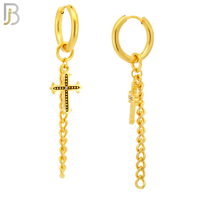 ES286 - 316L Stainless Steel Cross & Long Chain Dangle Drop Hoop Huggies Earrings image 3