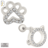925-ES217 – Screw Ball Back - .925 Sterling Silver Cat Head and Paw Mismatched Design Earring Stud with Zircon image 1
