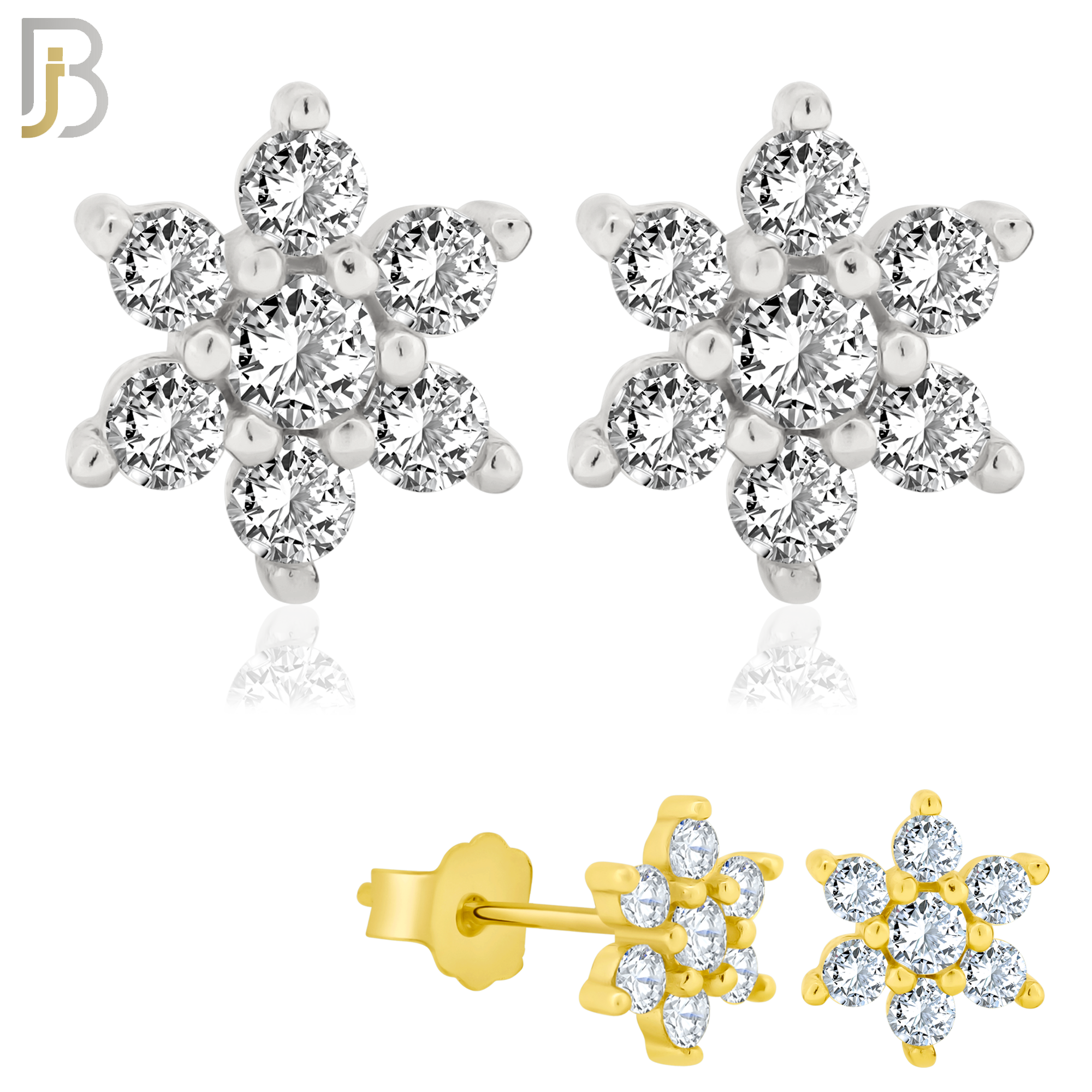 925-ES59 - .925 Sterling Silver 6 Petal Flower Prong Zircon Earring Stud image 0