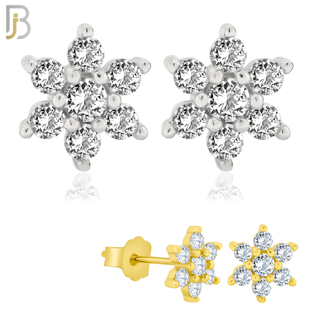 925-ES59 - .925 Sterling Silver 6 Petal Flower Prong Zircon Earring Stud image 0