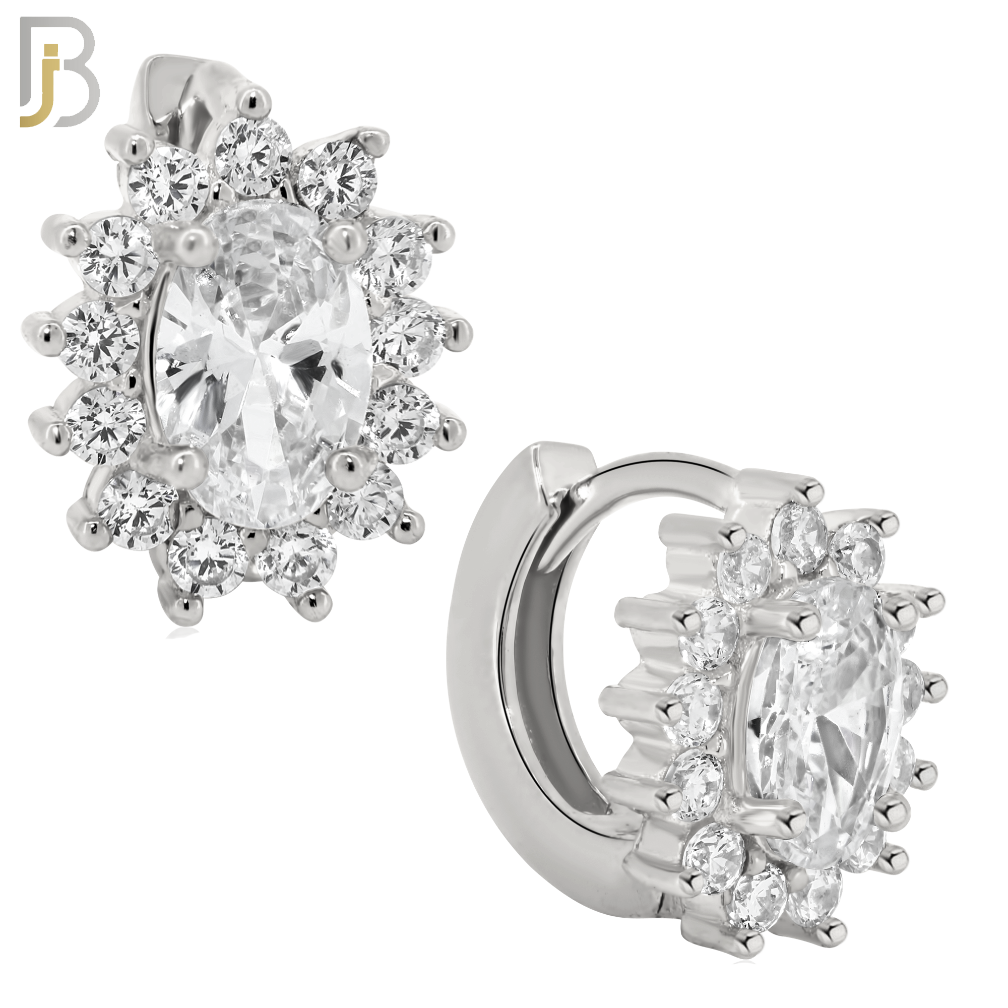925-ES276- .925 Sterling Silver Oval Prong Multi Zircon Design Huggies Hoops Earrings Stud image 1