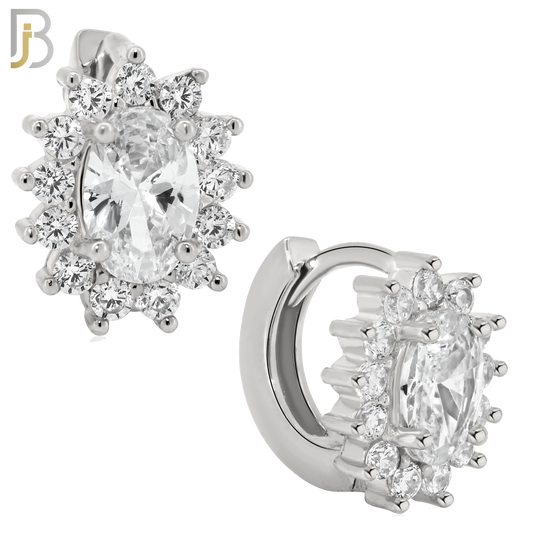 925-ES276- .925 Sterling Silver Oval Prong Multi Zircon Design Huggies Hoops Earrings Stud image 1