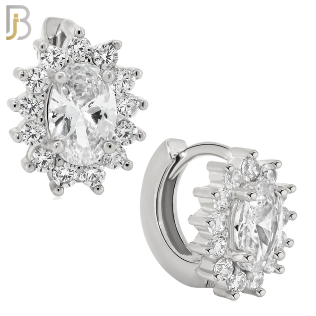 925-ES276- .925 Sterling Silver Oval Prong Multi Zircon Design Huggies Hoops Earrings Stud image 1