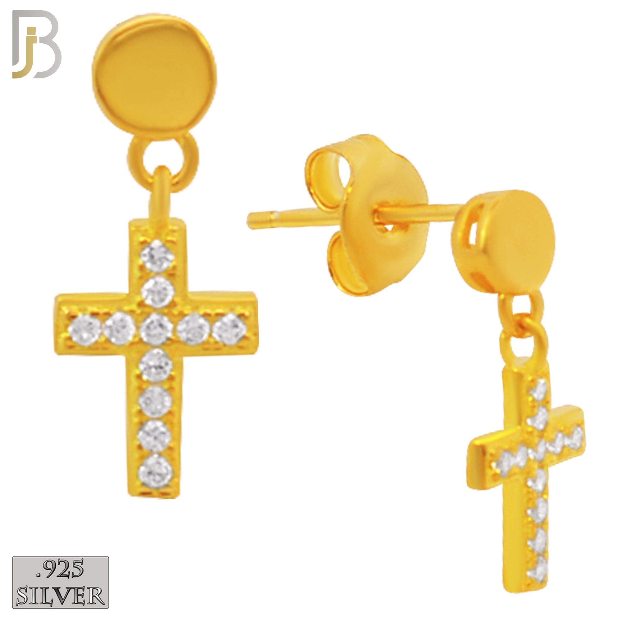 925-ES184 -  .925 Sterling Silver Dangling Cross Design Earrings Stud image 2