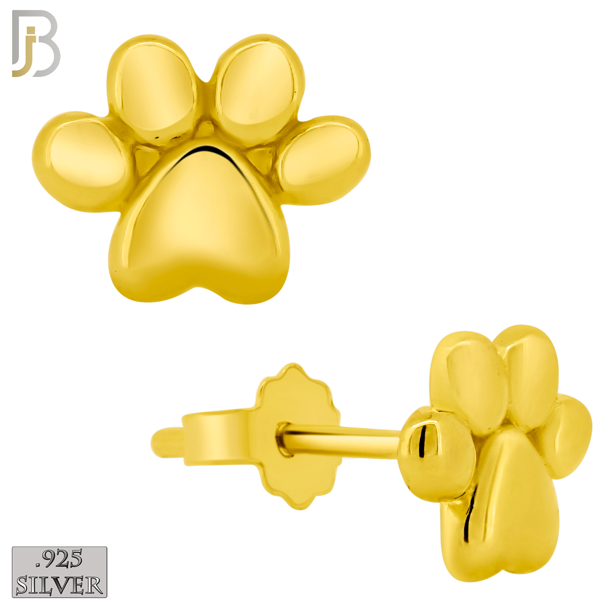925-ES367 - Push Back - .925 Sterling Silver Plain Paw Print Stud Earrings image 2