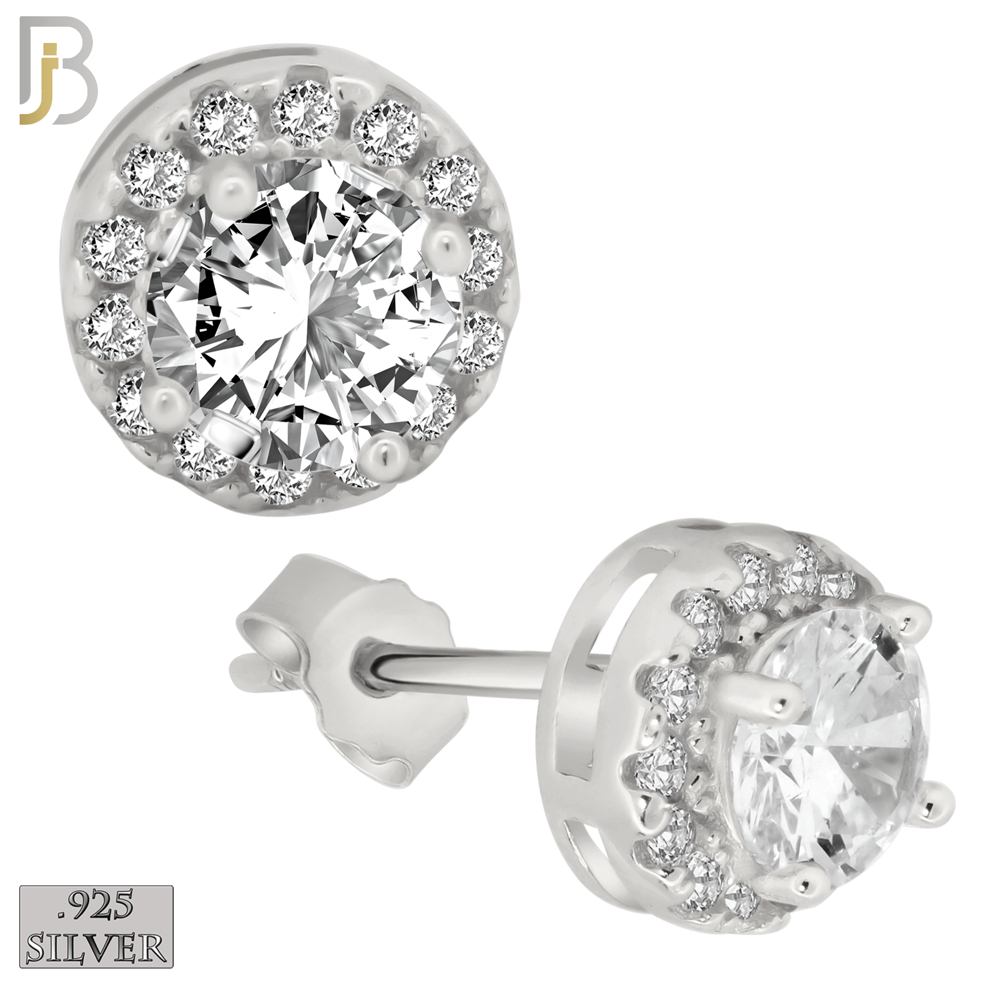 925-ES77 - .925 Sterling Silver Round Design with Multi Zircon Earring Stud image 1