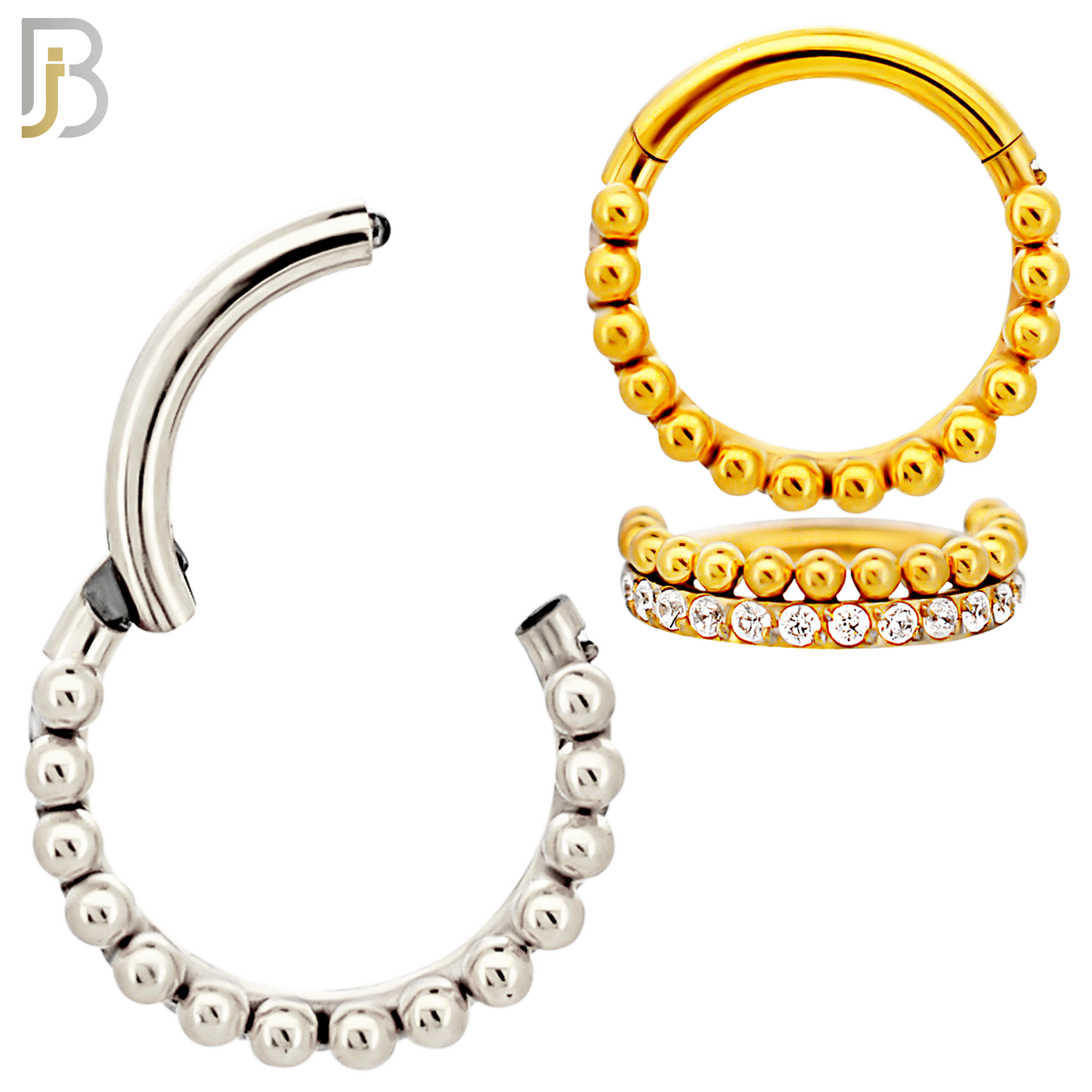 CT127 - 316 Surgical Steel CZ and Beads Line Hinged Hoop (Pack of 6) image 0