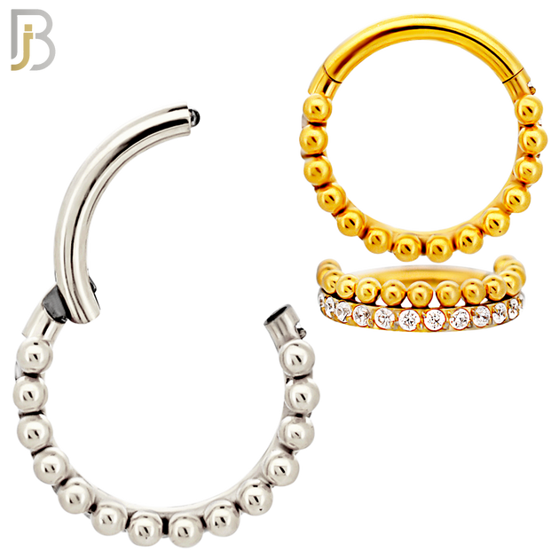 CT127 - 316 Surgical Steel CZ and Beads Line Hinged Hoop (Pack of 6) image 0