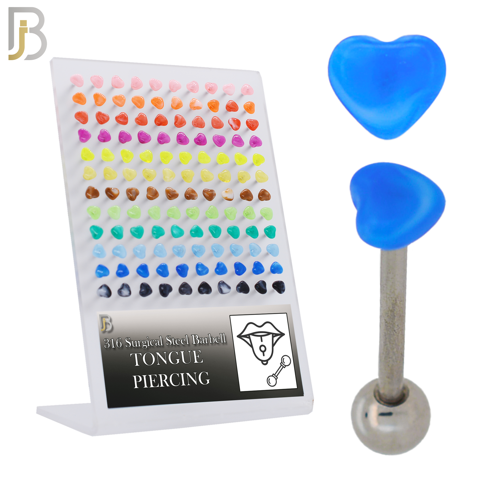 PK-BB49 - 316L Surgical Steel Barbell with Acrylic Marble Heart Screw External Threaded Pack of 120 image 0