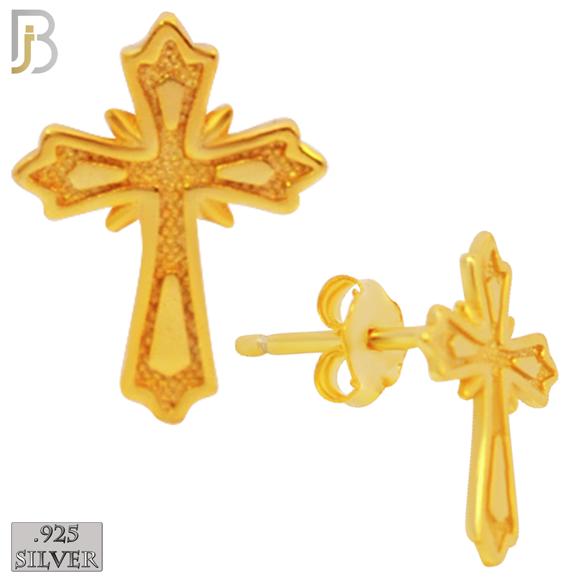 925-ES157 - .925 Sterling Silver Cross Design Earring Stud image 2