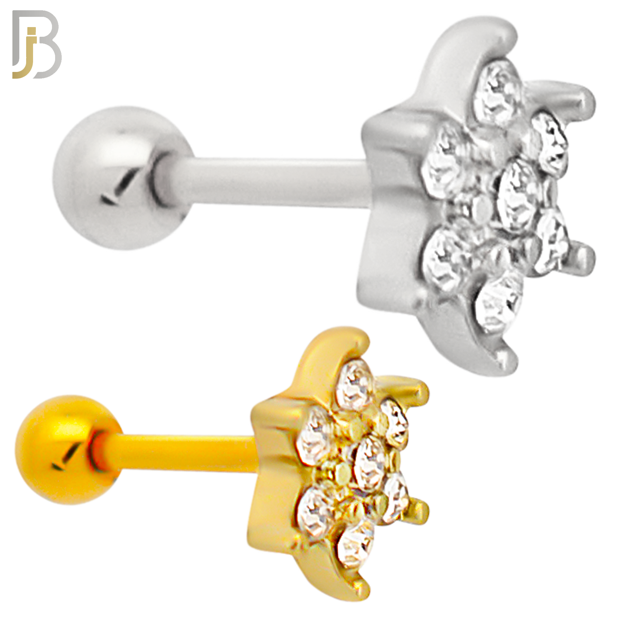 TB109 -  316L Stainless Steel Six Point Flower Tragus/Cartilage Barbell (PACK OF 6) image 0