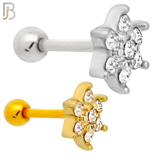 TB109 -  316L Stainless Steel Six Point Flower Tragus/Cartilage Barbell (PACK OF 6) image 0