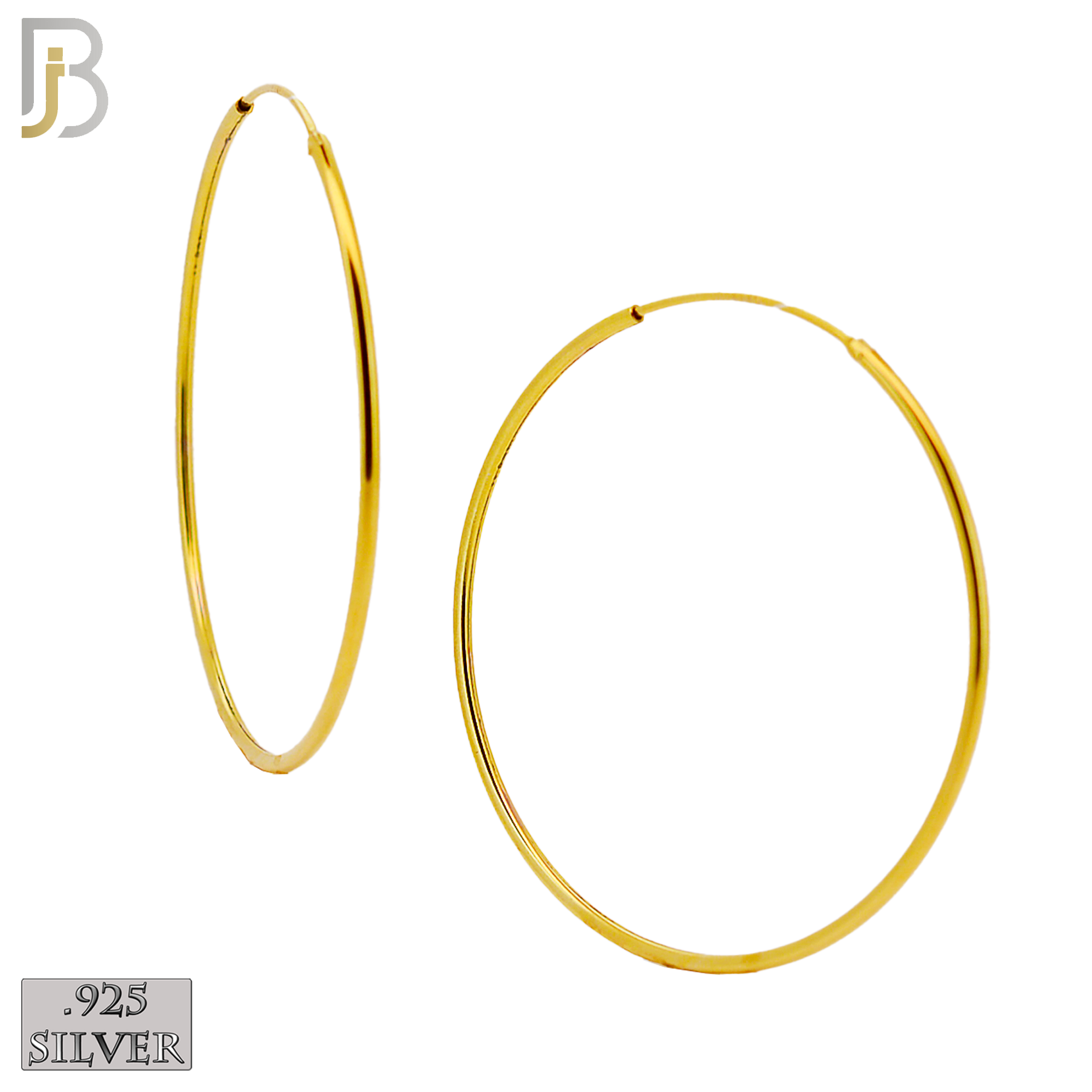 925-ES310G - .925 Sterling Silver in Gold Plating Plain Hoop Earrings - 37mm image