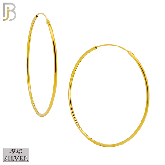 925-ES310G - .925 Sterling Silver in Gold Plating Plain Hoop Earrings - 37mm image