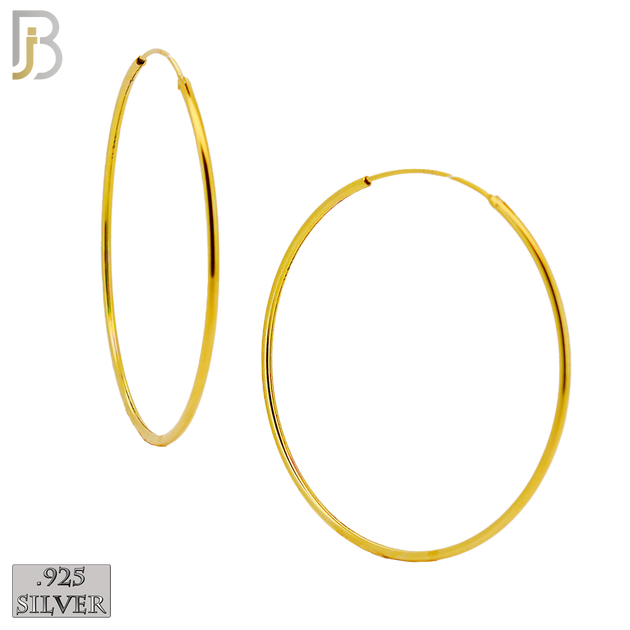 925-ES310G - .925 Sterling Silver in Gold Plating Plain Hoop Earrings - 37mm image