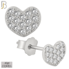 925-ES140 - .925 Sterling Silver Heart Design with Zircon Design Earring Stud image 1