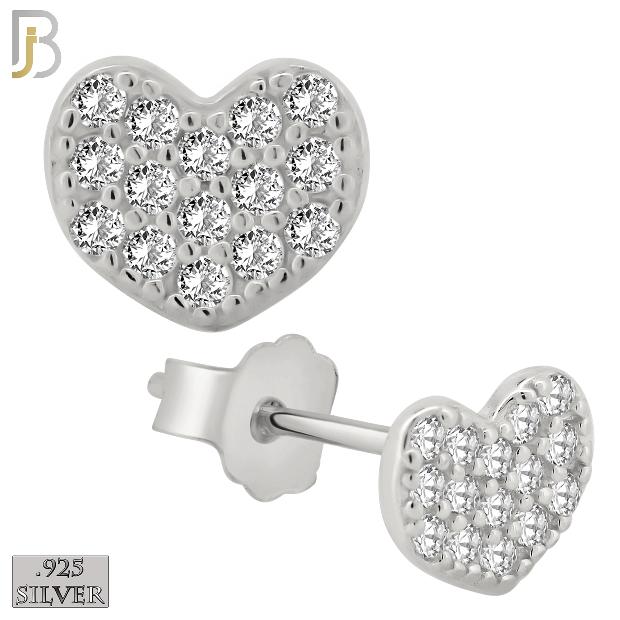 925-ES140 - .925 Sterling Silver Heart Design with Zircon Design Earring Stud image 1