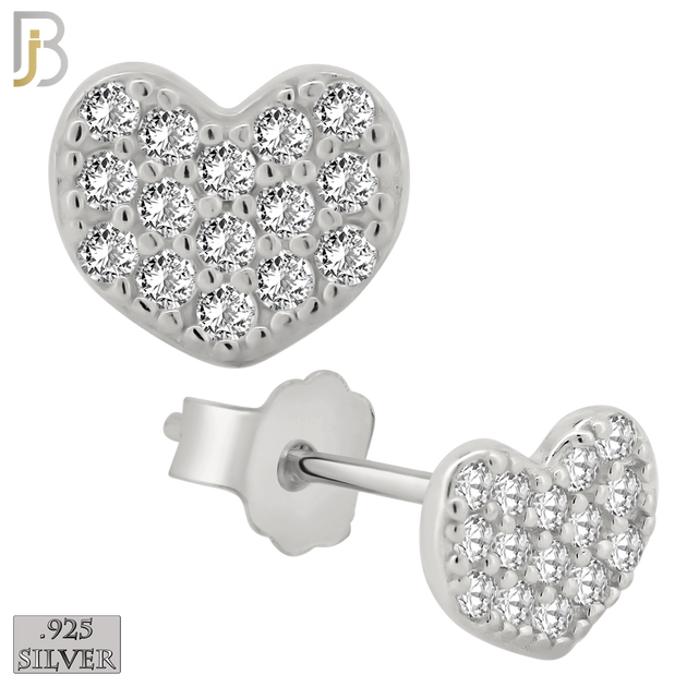 925-ES140 - .925 Sterling Silver Heart Design with Zircon Design Earring Stud image 1
