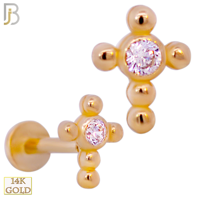 14-LB89 - 14k Yellow Gold Beaded Cross with Center CZ image 0