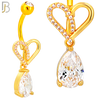 N0154 - 316L Surgical Steel Heart with Dangling Pear Shaped CZ Belly Ring image 4
