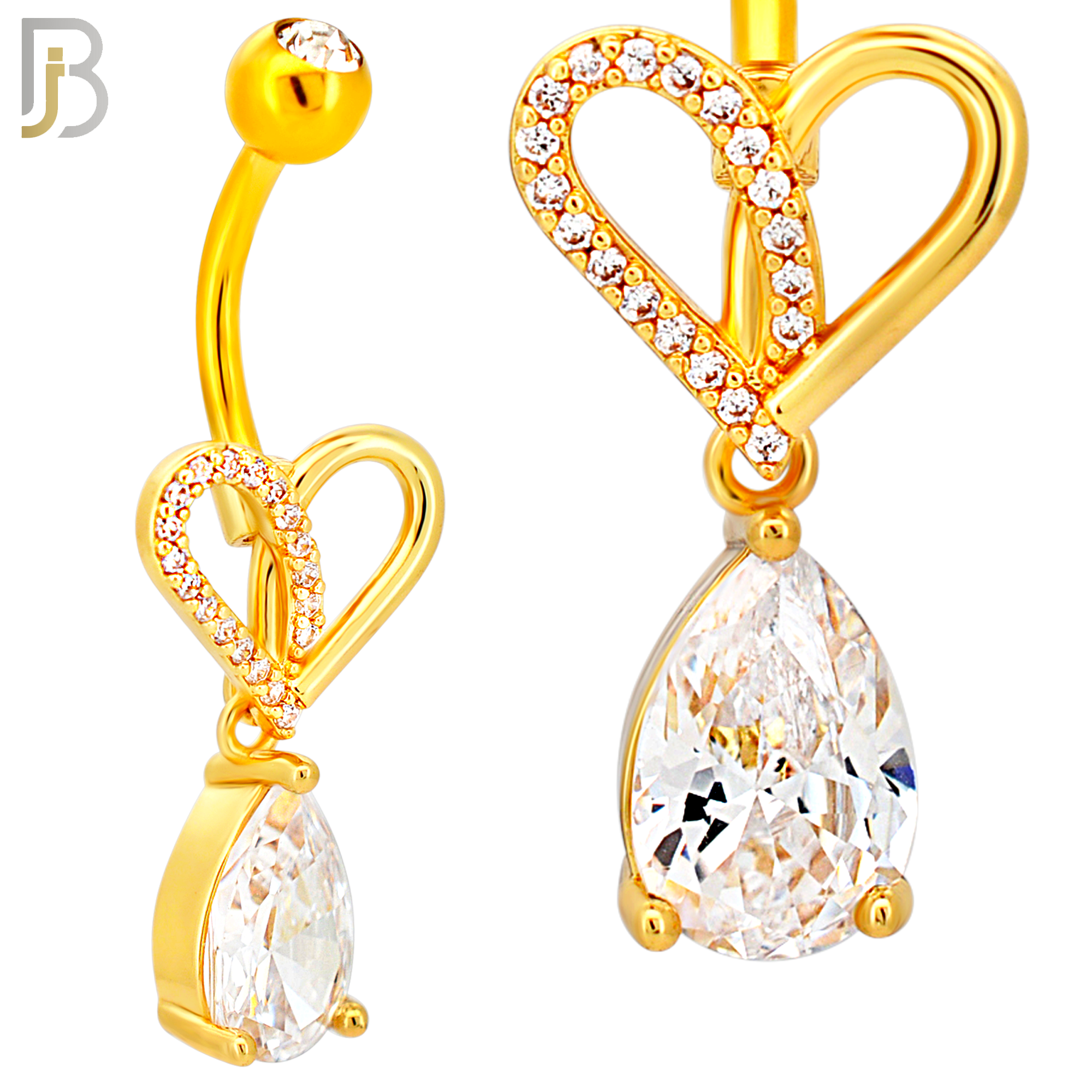 N0154 - 316L Surgical Steel Heart with Dangling Pear Shaped CZ Belly Ring image 4