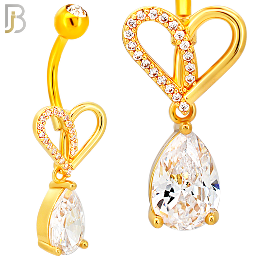 N0154 - 316L Surgical Steel Heart with Dangling Pear Shaped CZ Belly Ring image 4