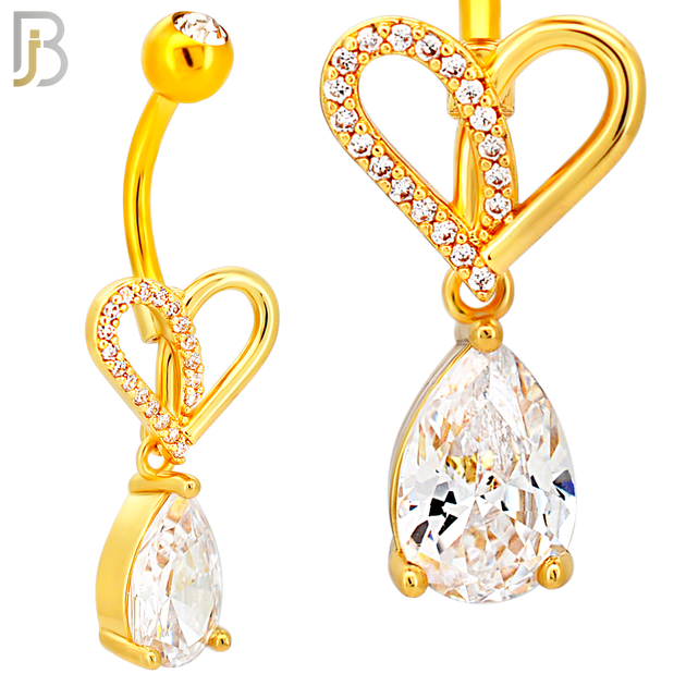 N0154 - 316L Surgical Steel Heart with Dangling Pear Shaped CZ Belly Ring image 4