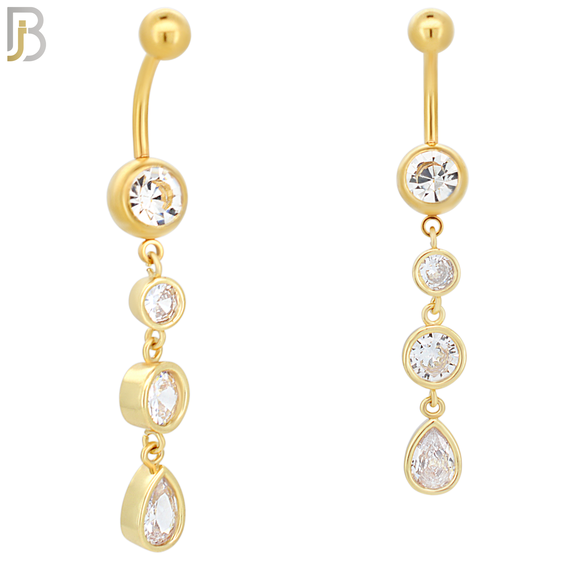 N061 - 316L Stainless Steel Dangling Bezel Round and Teardrop Design Belly Ring with 5mm Screw Ball Top image 2