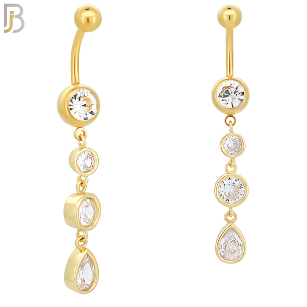 N061 - 316L Stainless Steel Dangling Bezel Round and Teardrop Design Belly Ring with 5mm Screw Ball Top image 2