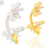NB31 - 316L Stainless Steel Bee with Flower Top Zircon Banana Belly Navel Ring image 0